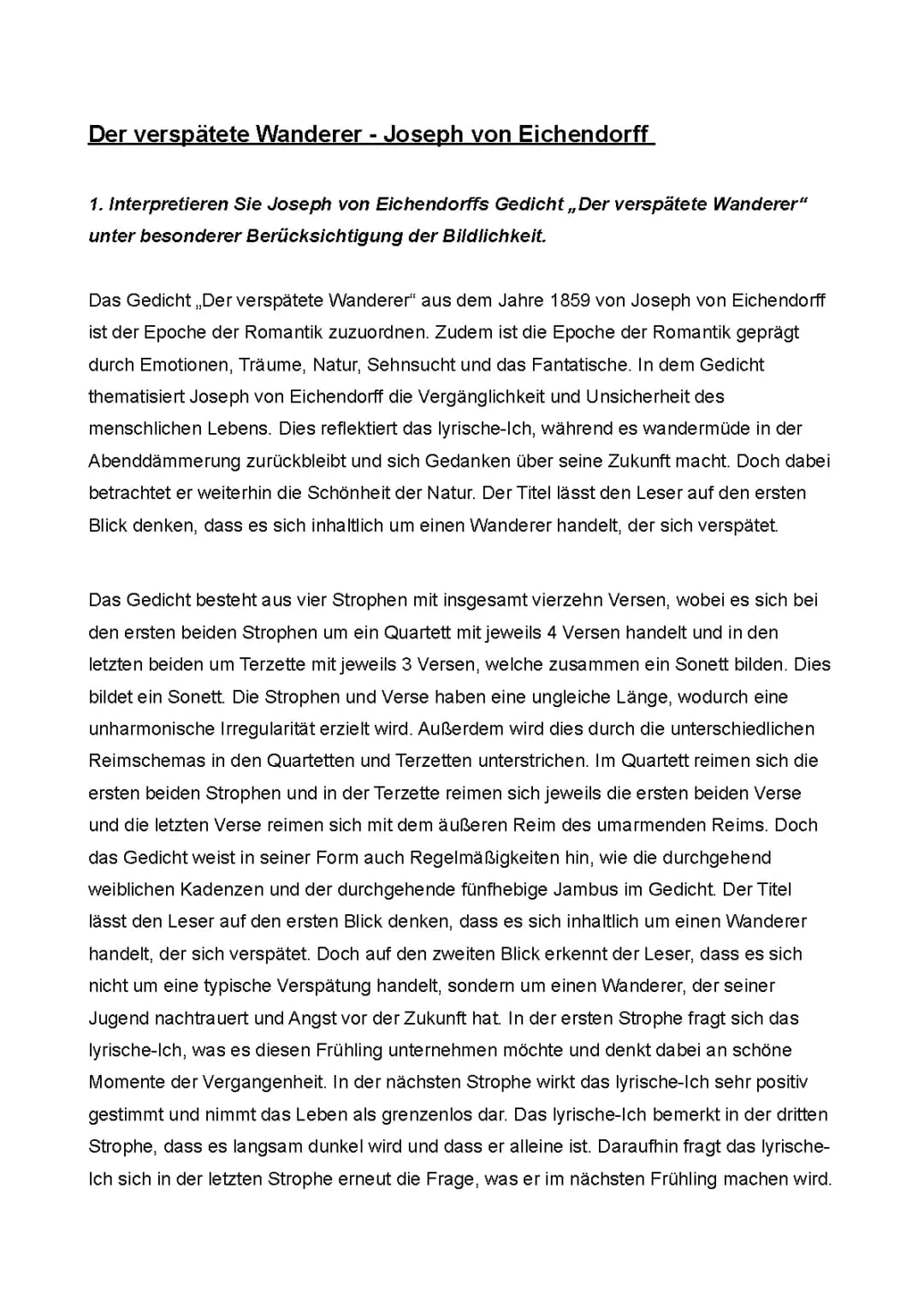Der verspätete Wanderer und Straßen: Gedichtvergleich und Analyse für Abitur