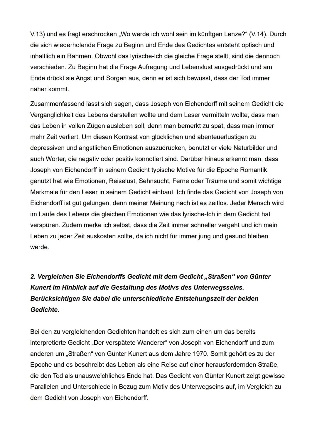 Der verspätete Wanderer - Joseph von Eichendorff
1. Interpretieren Sie Joseph von Eichendorffs Gedicht ,,Der verspätete Wanderer"
unter beso