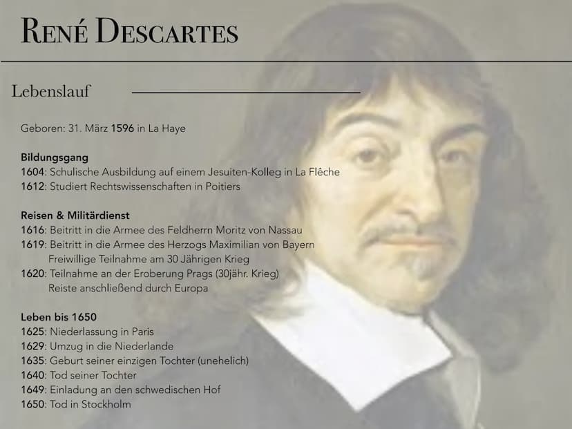 RENÉ DESCARTES
cogito ergo sum
Ein Philosoph, ein Mathematiker
und ein Wissenschafter.
Jolina Moeckel RENÉ DESCARTES
cogito ergo sum
• Leben