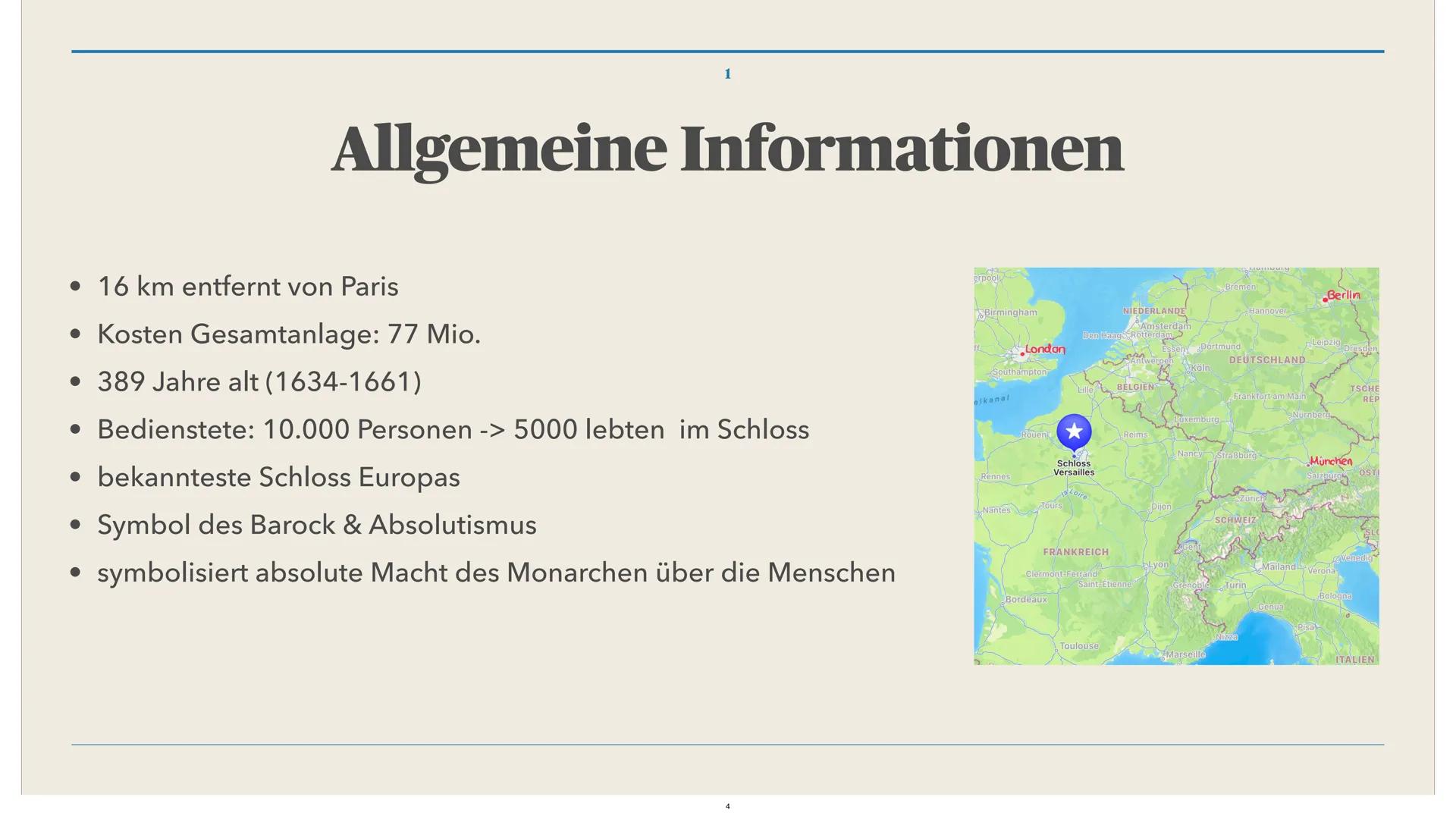 103000
424
in
Schloss Versailles
FLORE 1. Allgemeine Informationen
2. Baustil: Französische Barockarchitektur
3. Vorgeschichte / Zweck
4. Ga