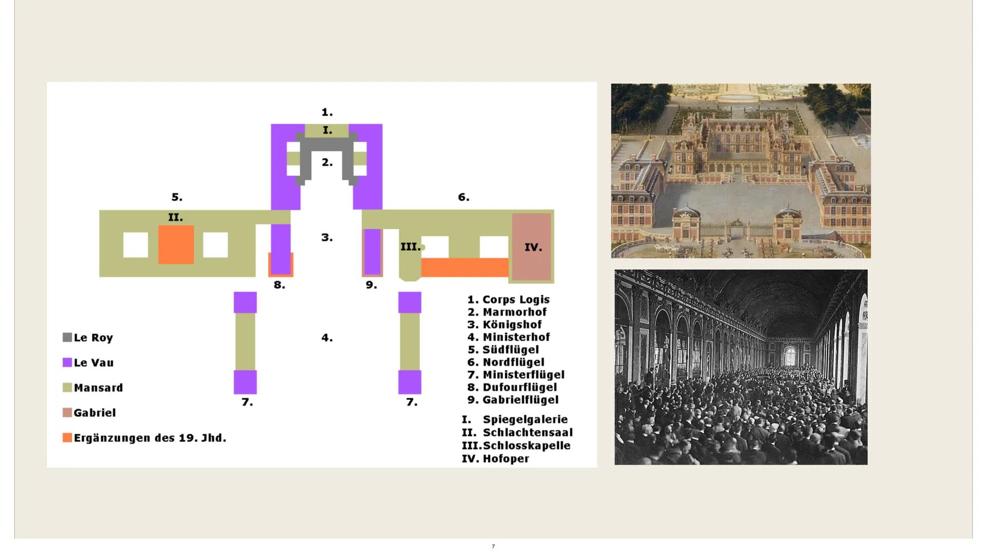 103000
424
in
Schloss Versailles
FLORE 1. Allgemeine Informationen
2. Baustil: Französische Barockarchitektur
3. Vorgeschichte / Zweck
4. Ga