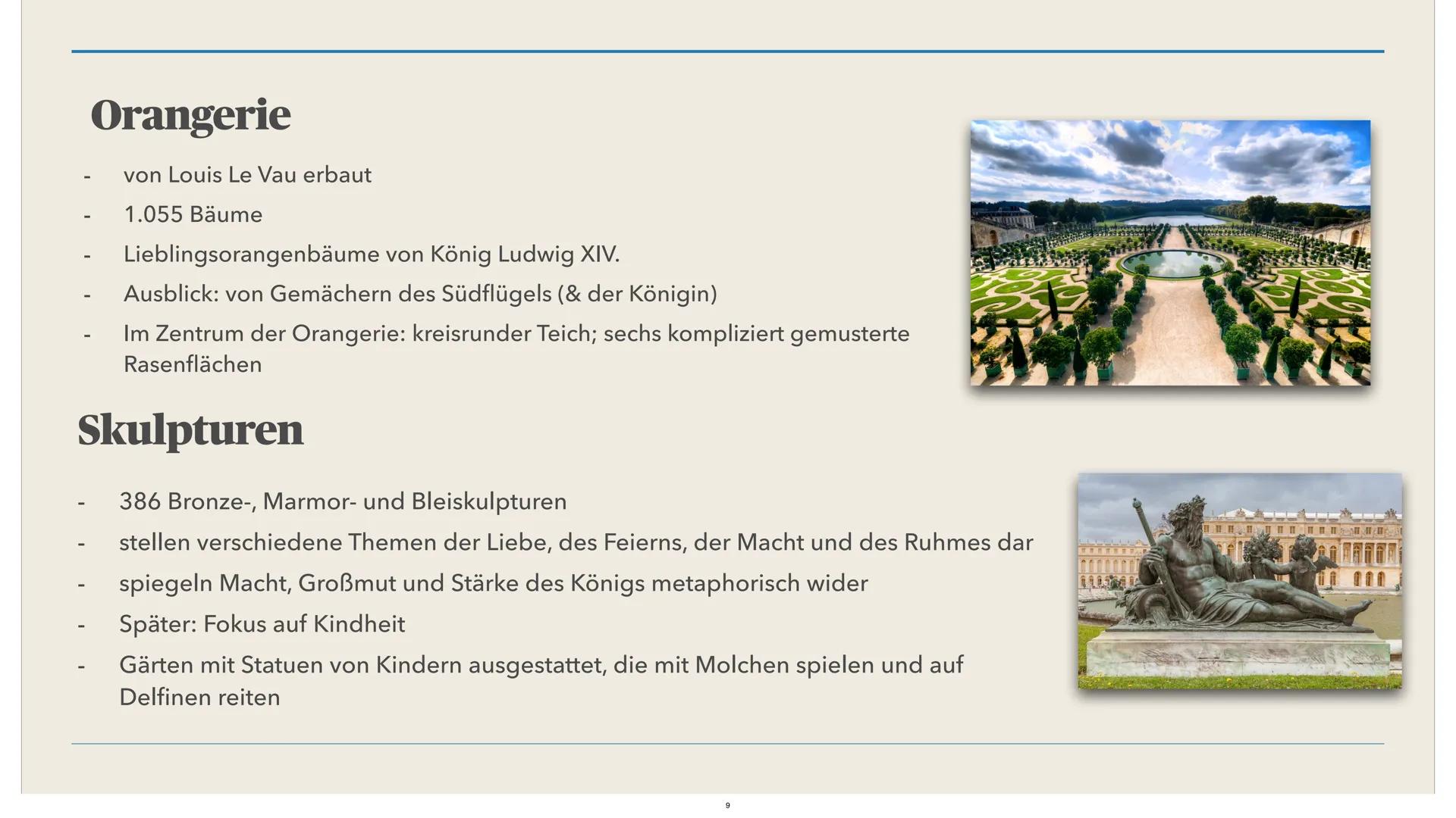 103000
424
in
Schloss Versailles
FLORE 1. Allgemeine Informationen
2. Baustil: Französische Barockarchitektur
3. Vorgeschichte / Zweck
4. Ga