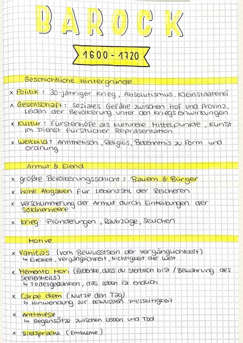 BAROCK
1600-1720
Geschichtliche Hintergründe
x Politik : 30-jähriger Krieg, Absolutismus, Klein staaterei
x Gesellschaft: Soziales Gefälle 2