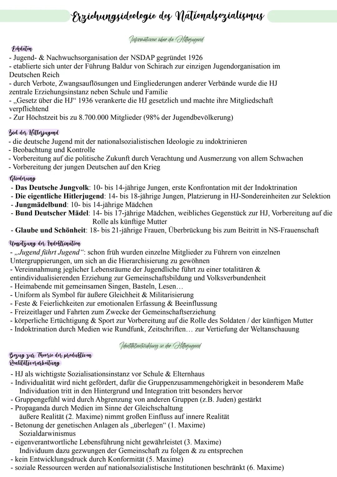 Erziehungsideologie des Nationalsozialismus
Informationen über die Hitlerjugend
Eckdaten
- Jugend- & Nachwuchsorganisation der NSDAP gegründ