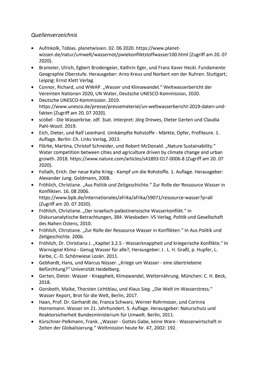 Notizen - mündliches Abitur
Geographie: Wasser- eine elementare Ressource als Konfliktherd der
Zukunft?
1. Einstieg
2. Leitfrage
3. Süßwasse