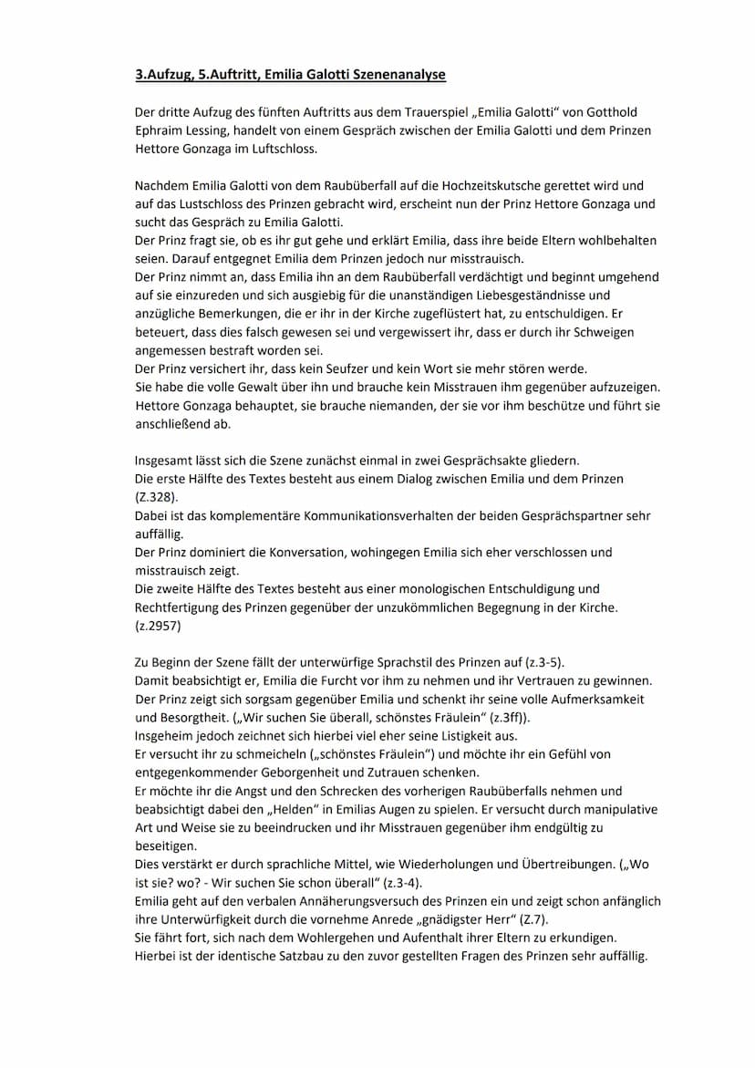 3.Aufzug, 5.Auftritt, Emilia Galotti Szenenanalyse
Der dritte Aufzug des fünften Auftritts aus dem Trauerspiel ,,Emilia Galotti" von Gotthol