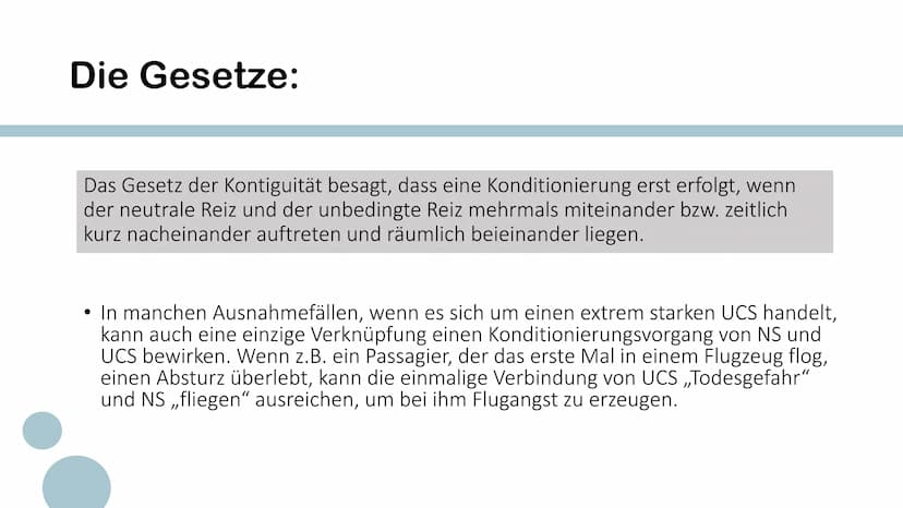 Gesetzmäßigkeiten
Klassische Konditionierung
a Grundsätze des klassischen
Konditionierens:
• Voraussetzung für eine Konditionierung ist, das