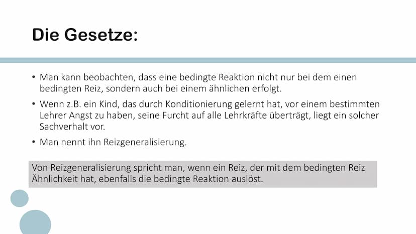 Gesetzmäßigkeiten
Klassische Konditionierung
a Grundsätze des klassischen
Konditionierens:
• Voraussetzung für eine Konditionierung ist, das