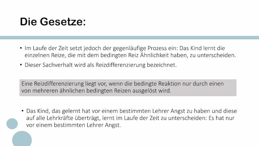 Gesetzmäßigkeiten
Klassische Konditionierung
a Grundsätze des klassischen
Konditionierens:
• Voraussetzung für eine Konditionierung ist, das