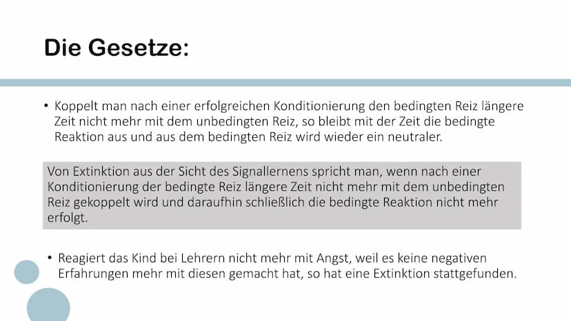 Gesetzmäßigkeiten
Klassische Konditionierung
a Grundsätze des klassischen
Konditionierens:
• Voraussetzung für eine Konditionierung ist, das