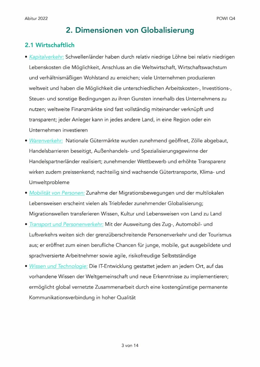 Abitur 2022
1. Was ist Globalisierung?
1. Definition
2. Ursachen
2. Dimensionen von Globalisierung
1. Wirtschaftlich
2. Politisch
3. Kulture