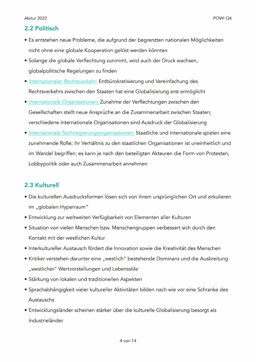 Abitur 2022
1. Was ist Globalisierung?
1. Definition
2. Ursachen
2. Dimensionen von Globalisierung
1. Wirtschaftlich
2. Politisch
3. Kulture