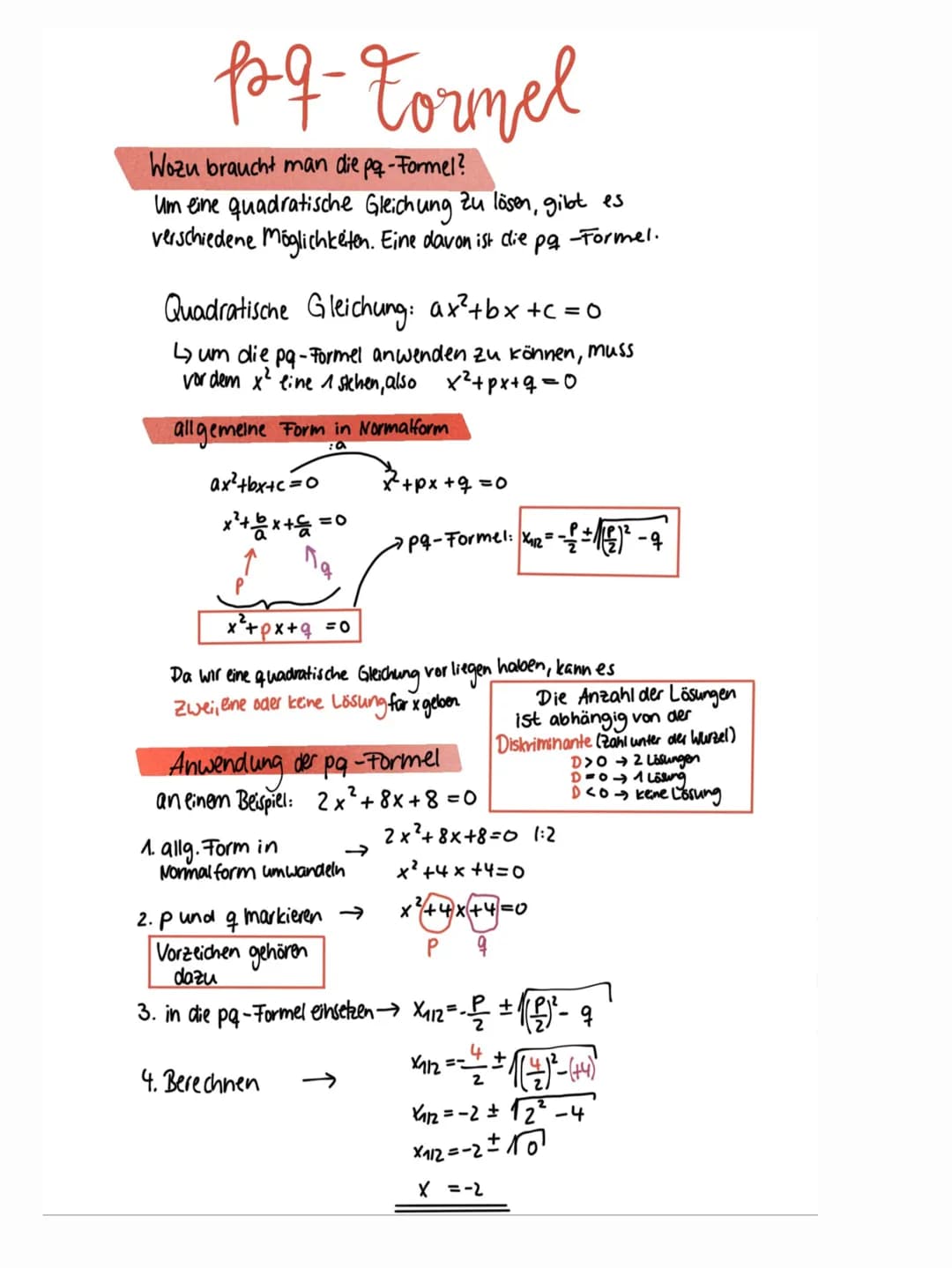 pq- Formel
Wozu braucht man die pa-Formel?
Um eine quadratische Gleichung zu lösen, gibt es
verschiedene Möglichkeiten. Eine davon ist die
р