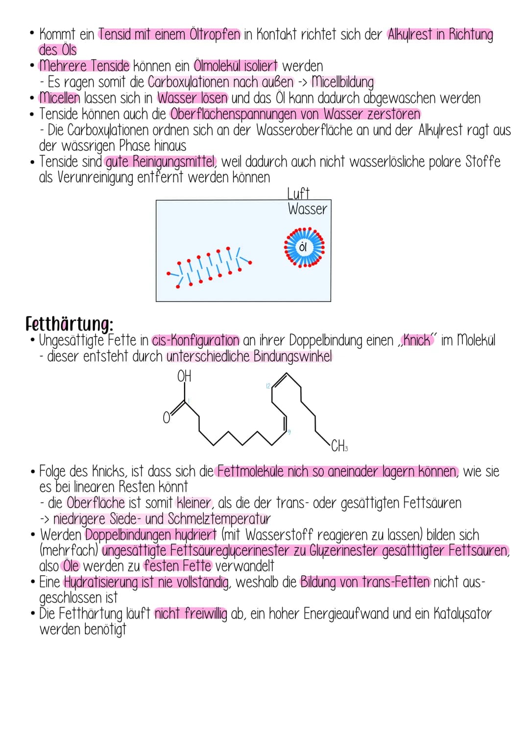 Fette
Allgemeines:
Ester des dreiwertigen Alkohol Glycerin (Propan-1,2,3-triol) und Fettsäuren (Carbonsäure
mit einem langen Alkylrest (10-2