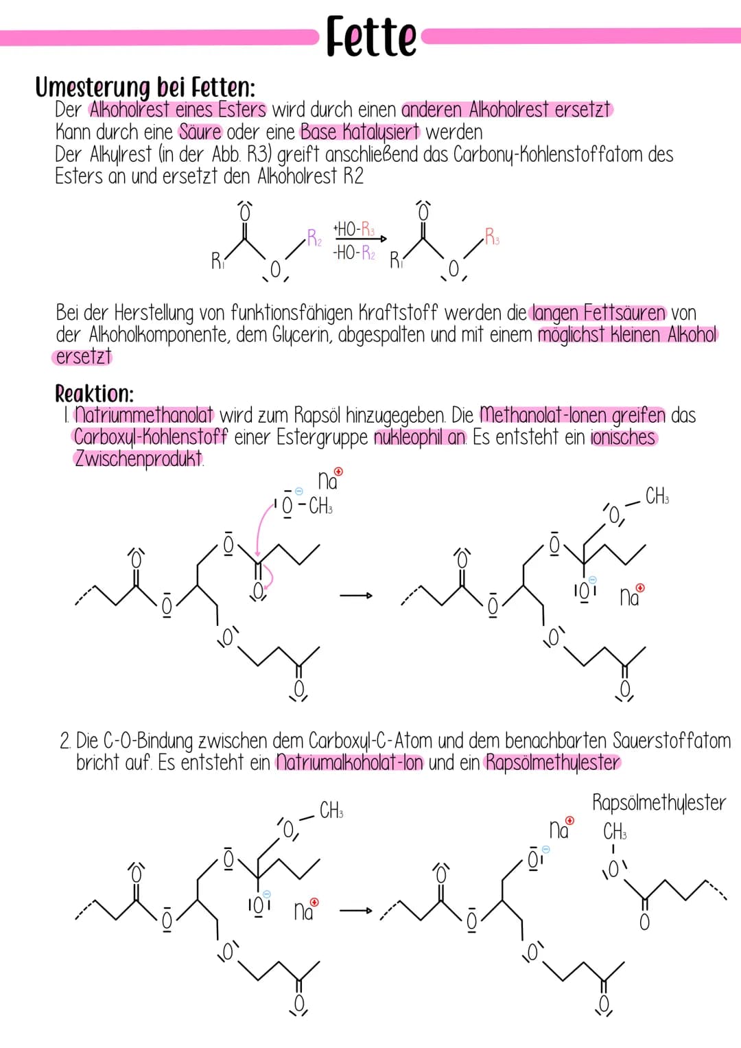 Fette
Allgemeines:
Ester des dreiwertigen Alkohol Glycerin (Propan-1,2,3-triol) und Fettsäuren (Carbonsäure
mit einem langen Alkylrest (10-2