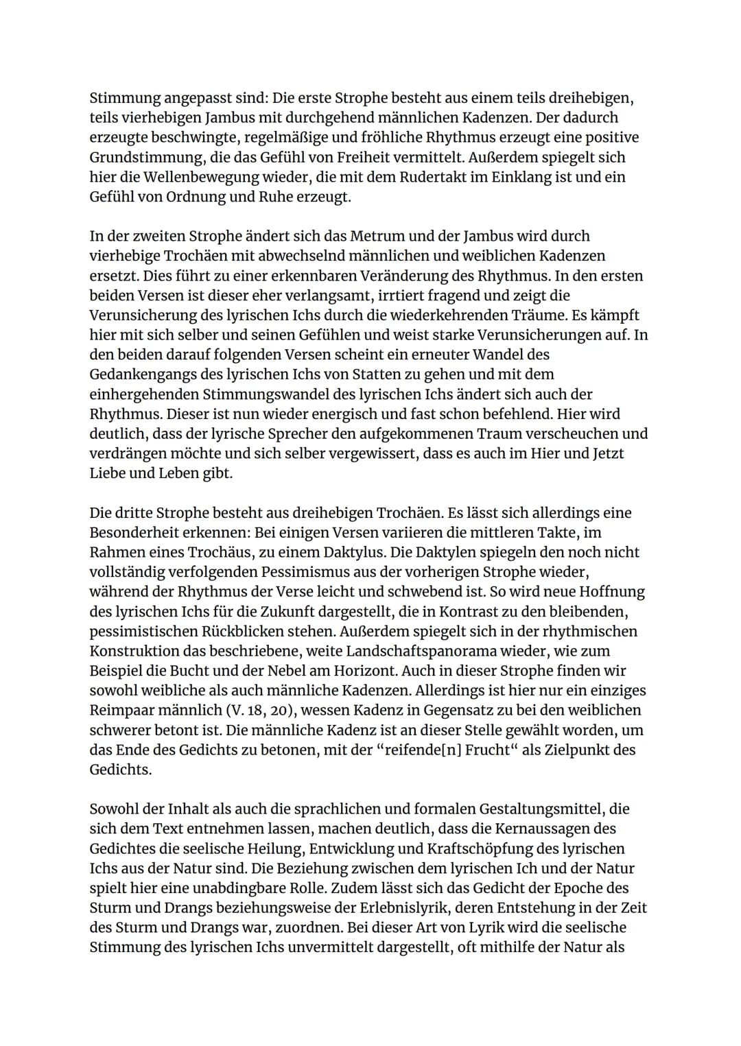 Gedichtsinterpretation
- Auf dem See
Und frische Nahrung, neues Blut
Saug' ich aus freier Welt
Wie ist Natur so hold und gut,
Die mich am Bu