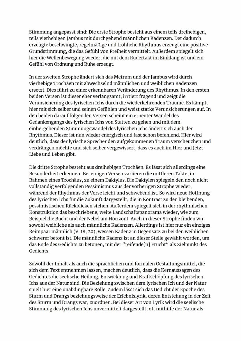 Gedichtsinterpretation
- Auf dem See
Und frische Nahrung, neues Blut
Saug' ich aus freier Welt
Wie ist Natur so hold und gut,
Die mich am Bu