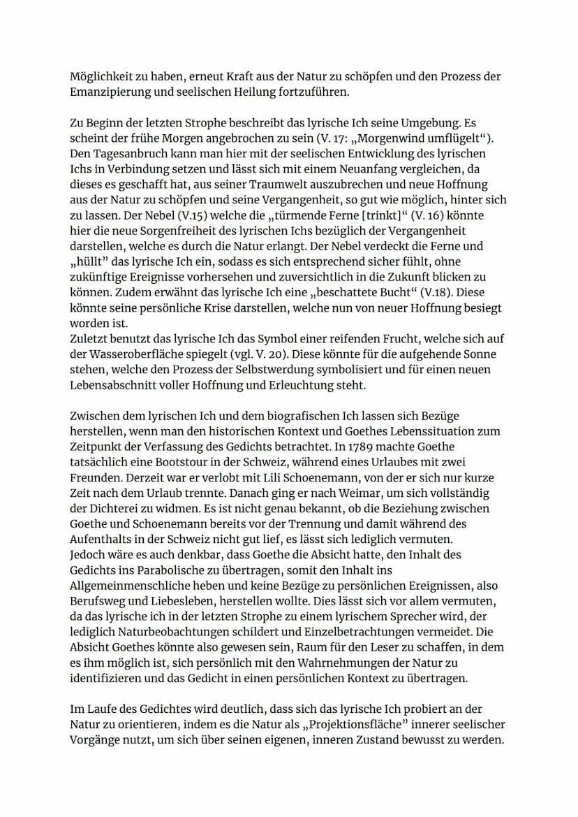 Gedichtsinterpretation
- Auf dem See
Und frische Nahrung, neues Blut
Saug' ich aus freier Welt
Wie ist Natur so hold und gut,
Die mich am Bu