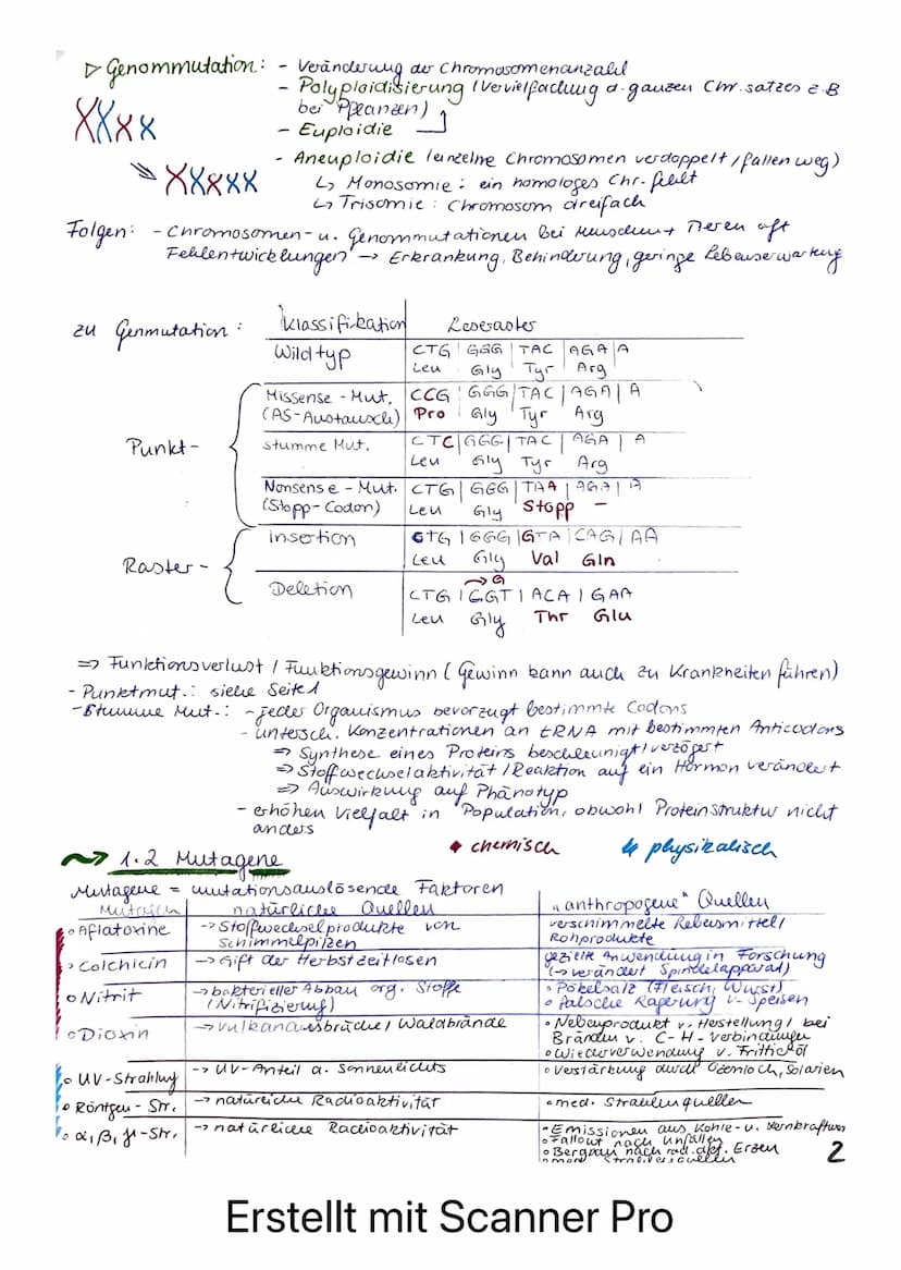 Biologie Lernizettel : Mutation und Modifikation-
LZZ
Genom: Gesamtheit des
guet. Materials
eine Zelle
@MUTATIONEN
Def.: Eine Mutation ist e