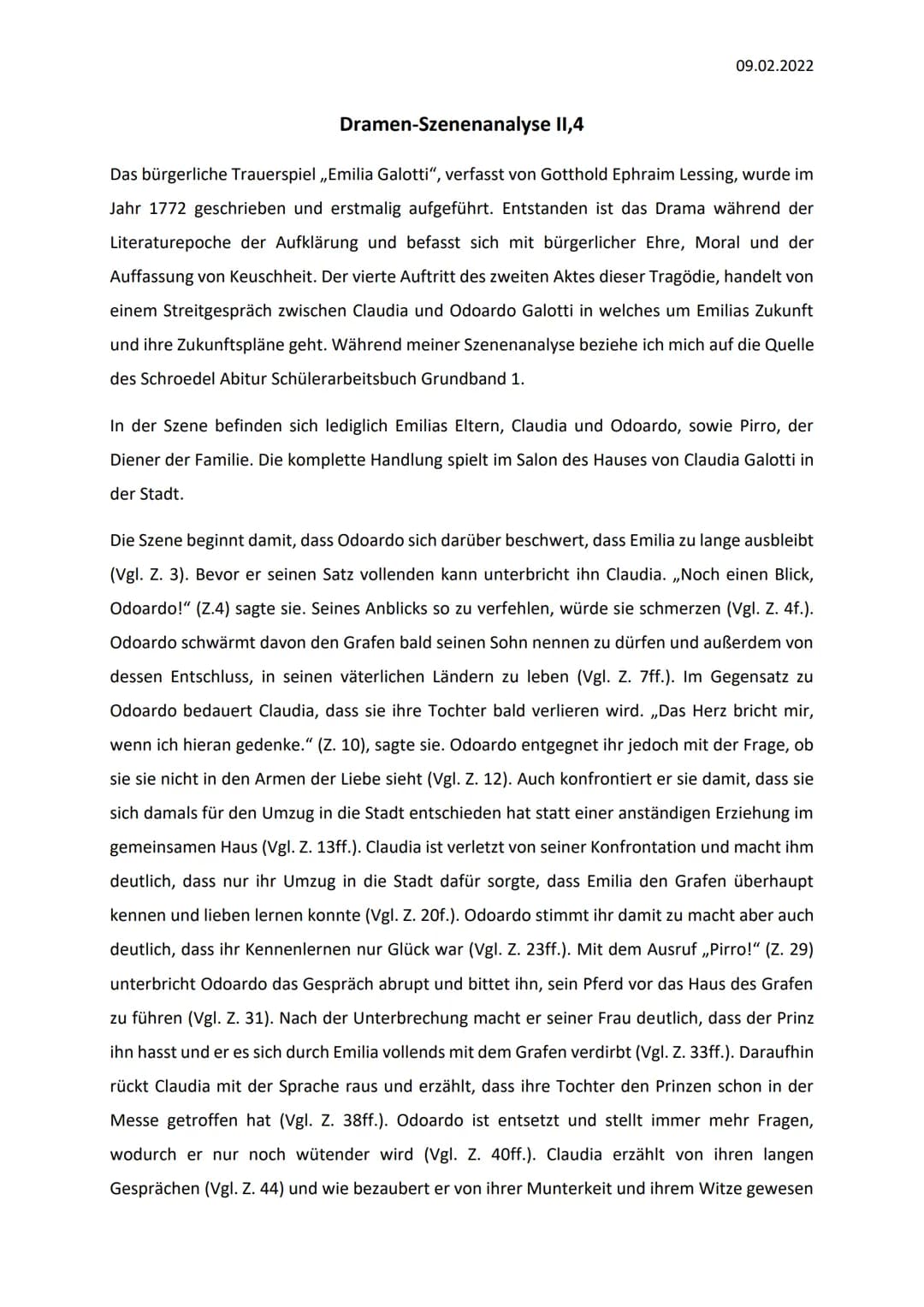 09.02.2022
Dramen-Szenenanalyse II,4
Das bürgerliche Trauerspiel ,,Emilia Galotti", verfasst von Gotthold Ephraim Lessing, wurde im
Jahr 177