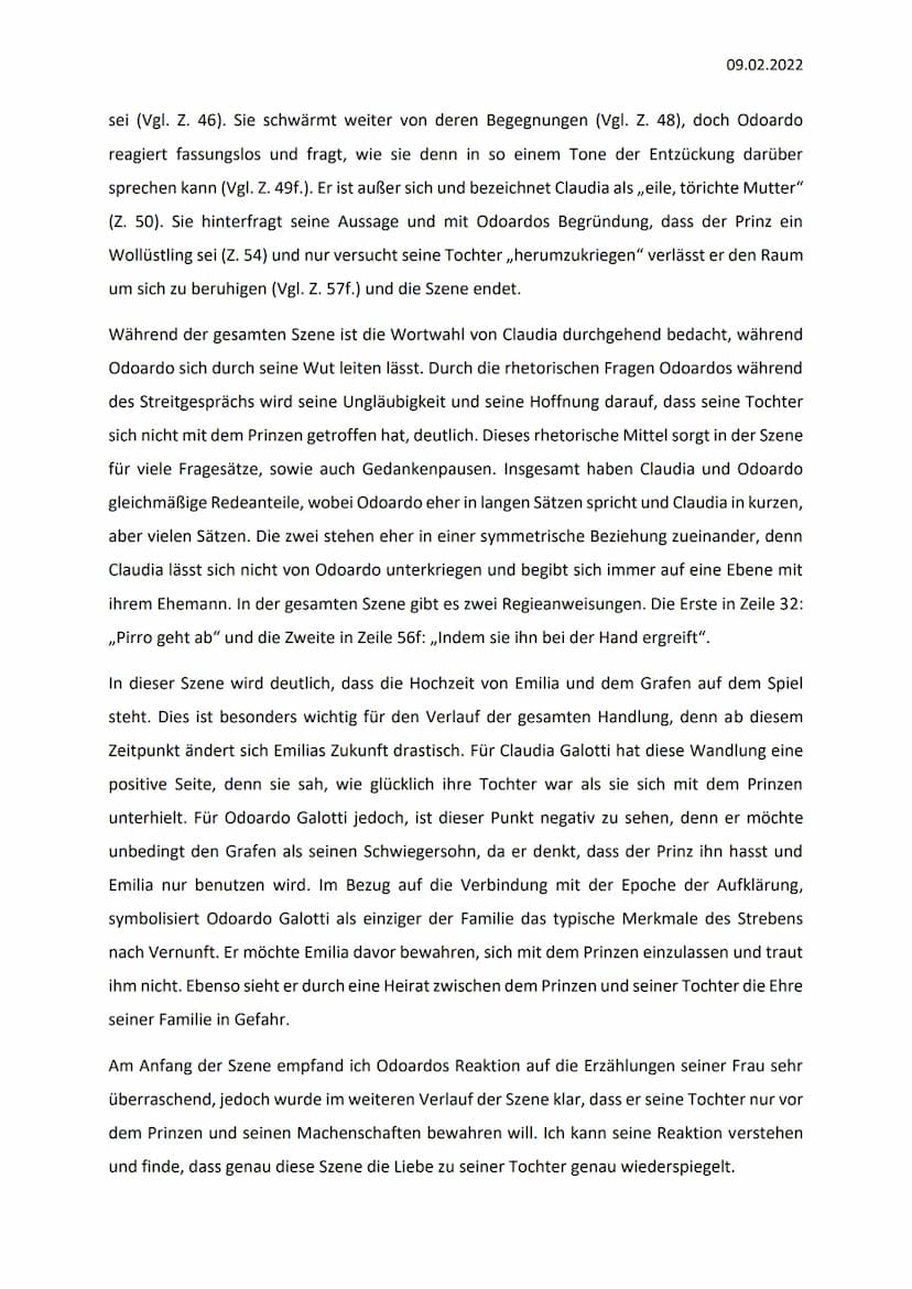 09.02.2022
Dramen-Szenenanalyse II,4
Das bürgerliche Trauerspiel ,,Emilia Galotti", verfasst von Gotthold Ephraim Lessing, wurde im
Jahr 177