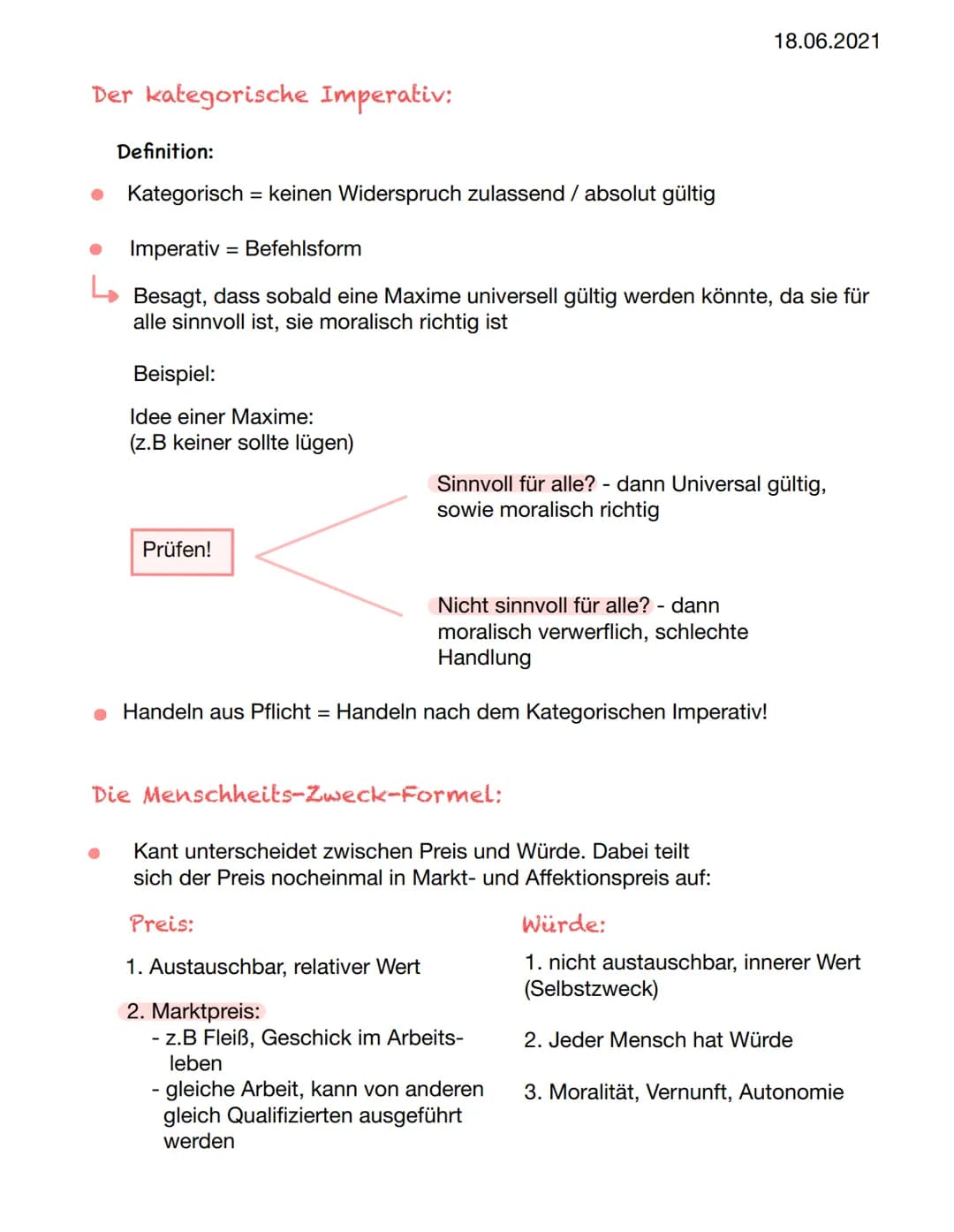 Immanuel Kant: Übersicht
Allgemeines:
- 1724-1802
- Vertreter der Motivethik/deontologische Ethik
- wichtigste Denker der Aufklärung (sapere