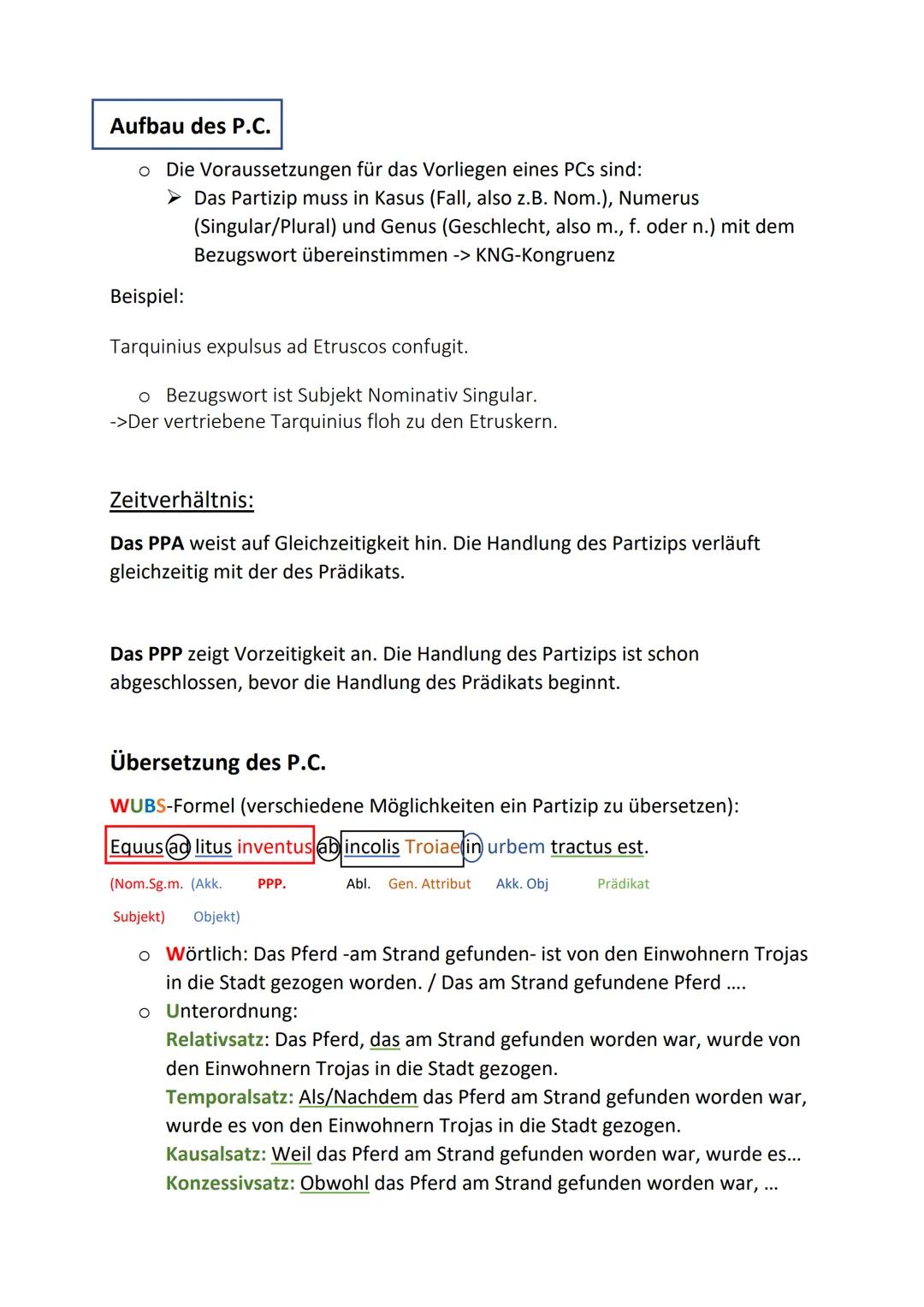 Das Participium Coniunctum (= das verbundene Partizip)

Das Partizipium Coninuctum ist ein Prädikativum, das sich auf alle durch Kasus
ausge