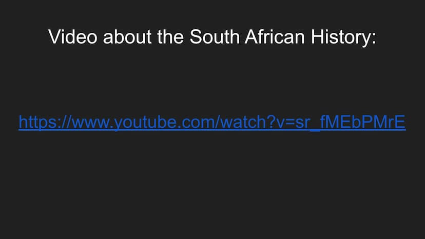 South Africa History of South Africa
Nelson Mandela
Apartheid
Amy Biehl
Sources Video about the South African History:
https://www.youtube.c