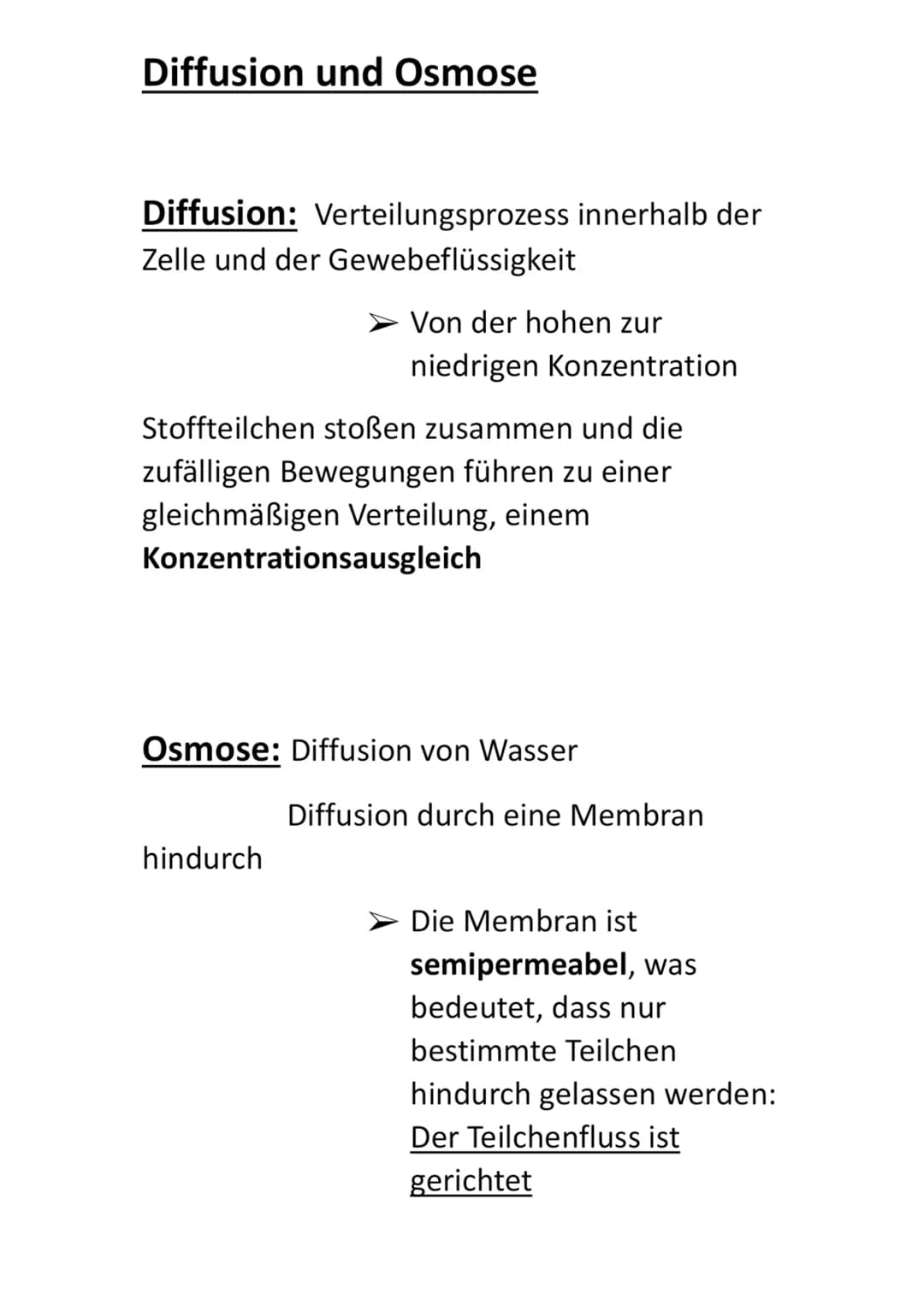 Diffusion und Osmose
Diffusion: Verteilungsprozess innerhalb der
Zelle und der Gewebeflüssigkeit
Von der hohen zur
niedrigen Konzentration
S