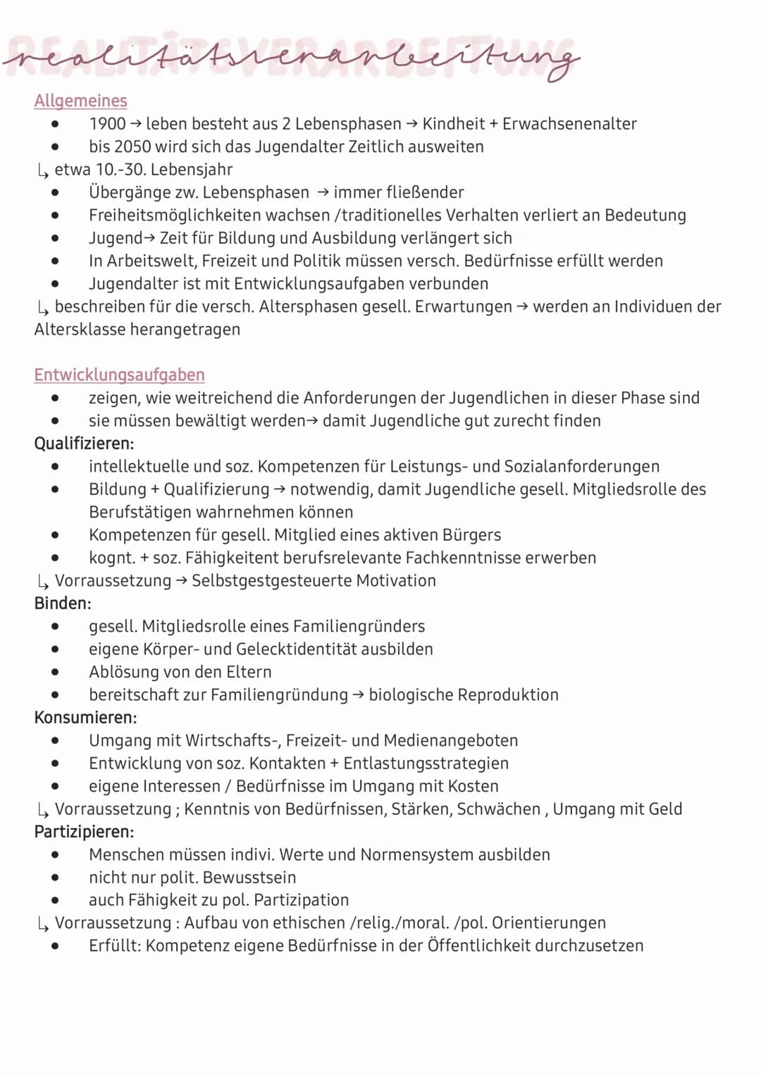realitätsierarbeitung
1900 → leben besteht aus 2 Lebensphasen → Kindheit + Erwachsenenalter
bis 2050 wird sich das Jugendalter Zeitlich ausw