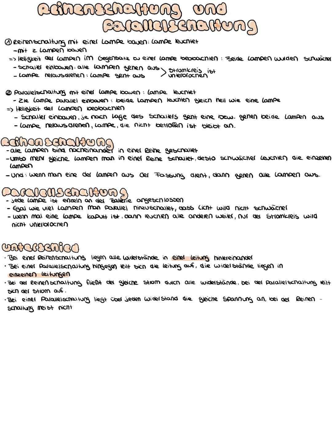 # Reinenschaltung und
Parallelschaltung
@Reinenschaltung mit einer Lampe baven: Campe leuchtet
-mit z Lampen baven
=> Helligkeit der campen 