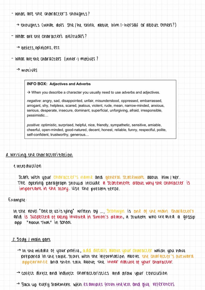1. Before you start writing
- study the text multiple times
-nignught important passages about the character
draw a table that contains basi