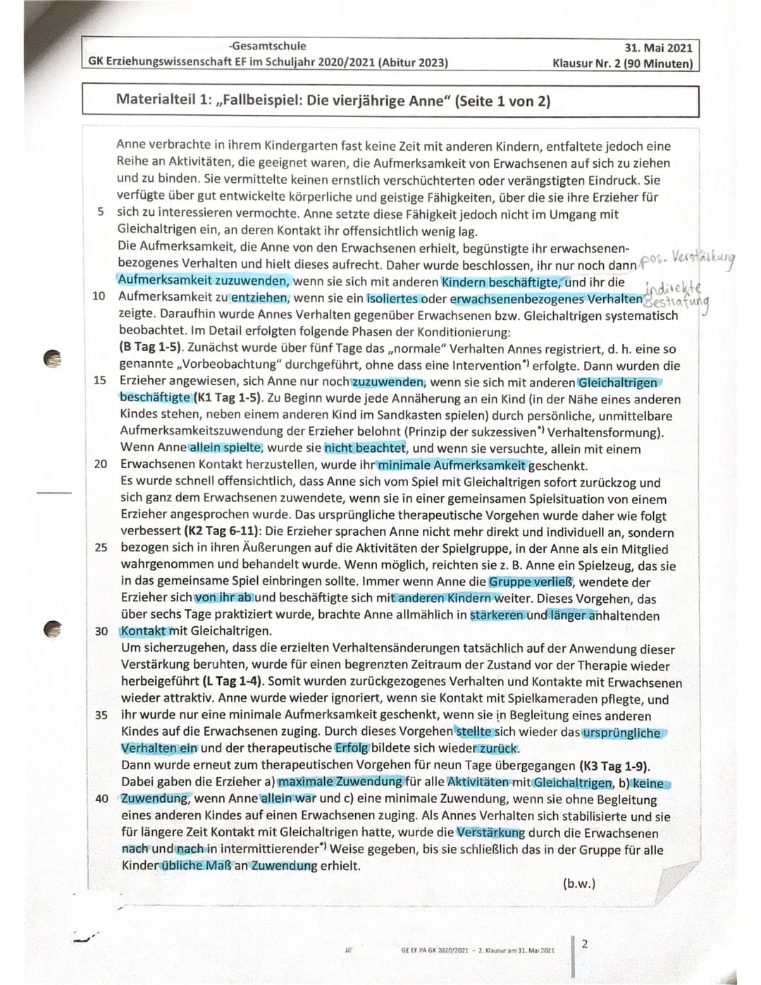 Gesamtschule
GK Erziehungswissenschaft EF im Schuljahr 2020/2021 (Abitur 2023)
40
20
Thema:
Klassisches und operantes Konditionieren - Fallb