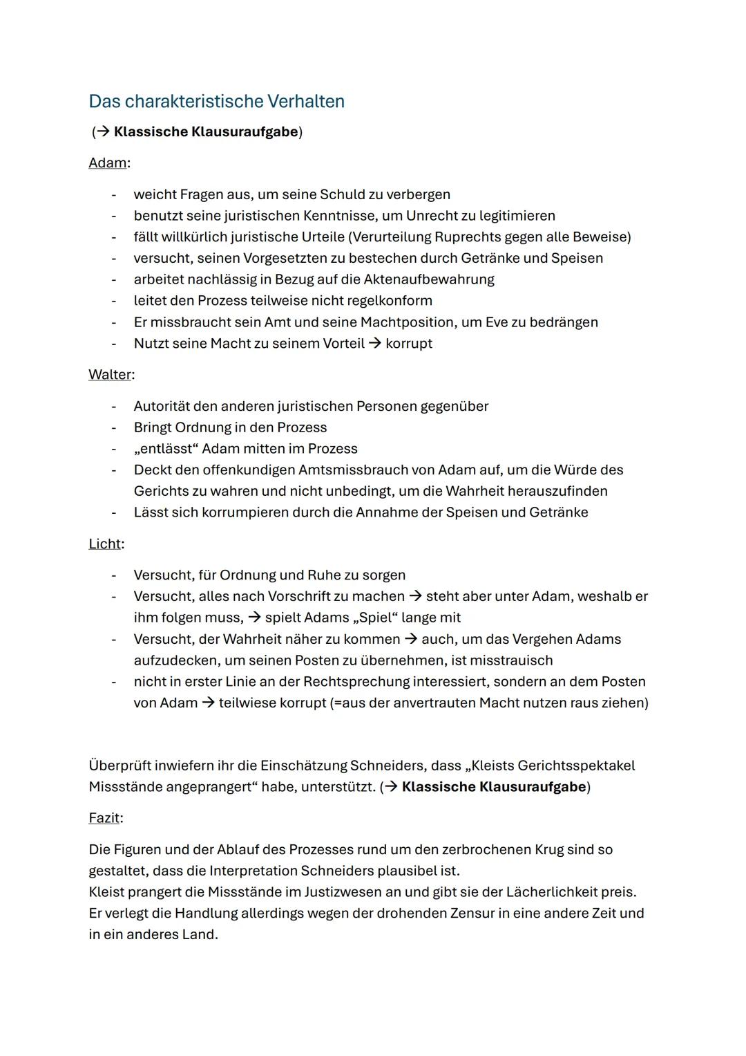 --- OCR Start ---
Deutsch Lernzettel - Der zerbrochne Krug
Klausur:
Nehmt euch eine Szene aus dem Stück und analysiert die Aufgabe 1 und 2 (