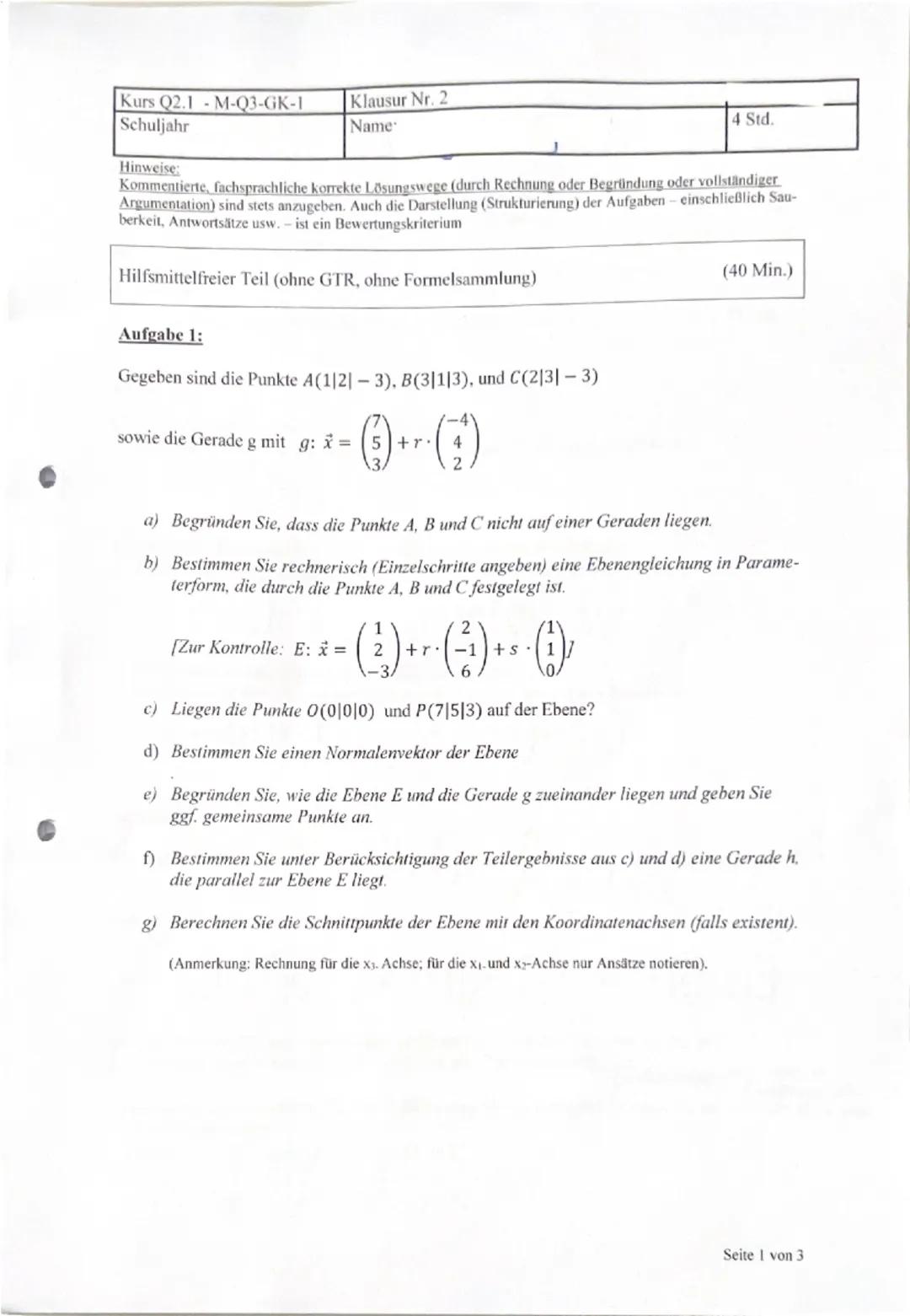Mathe Klausur 