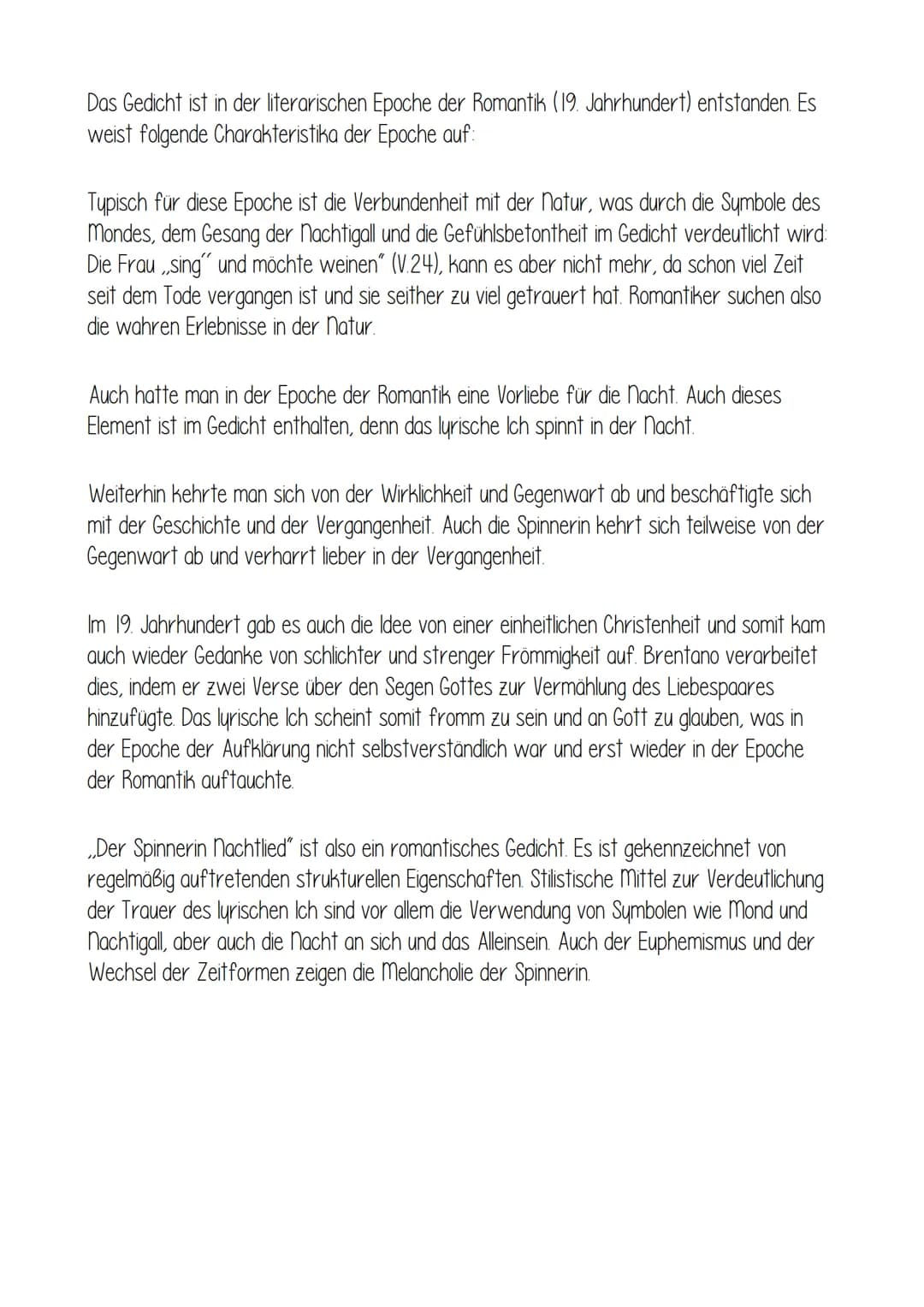 Der Spinnerin Nachtlied
ALLGEMEINES:
- Gedicht von Clemens Brentano
- erschien im Jahr 1802
ist in der Epoche der Romantik entstanden (Heide