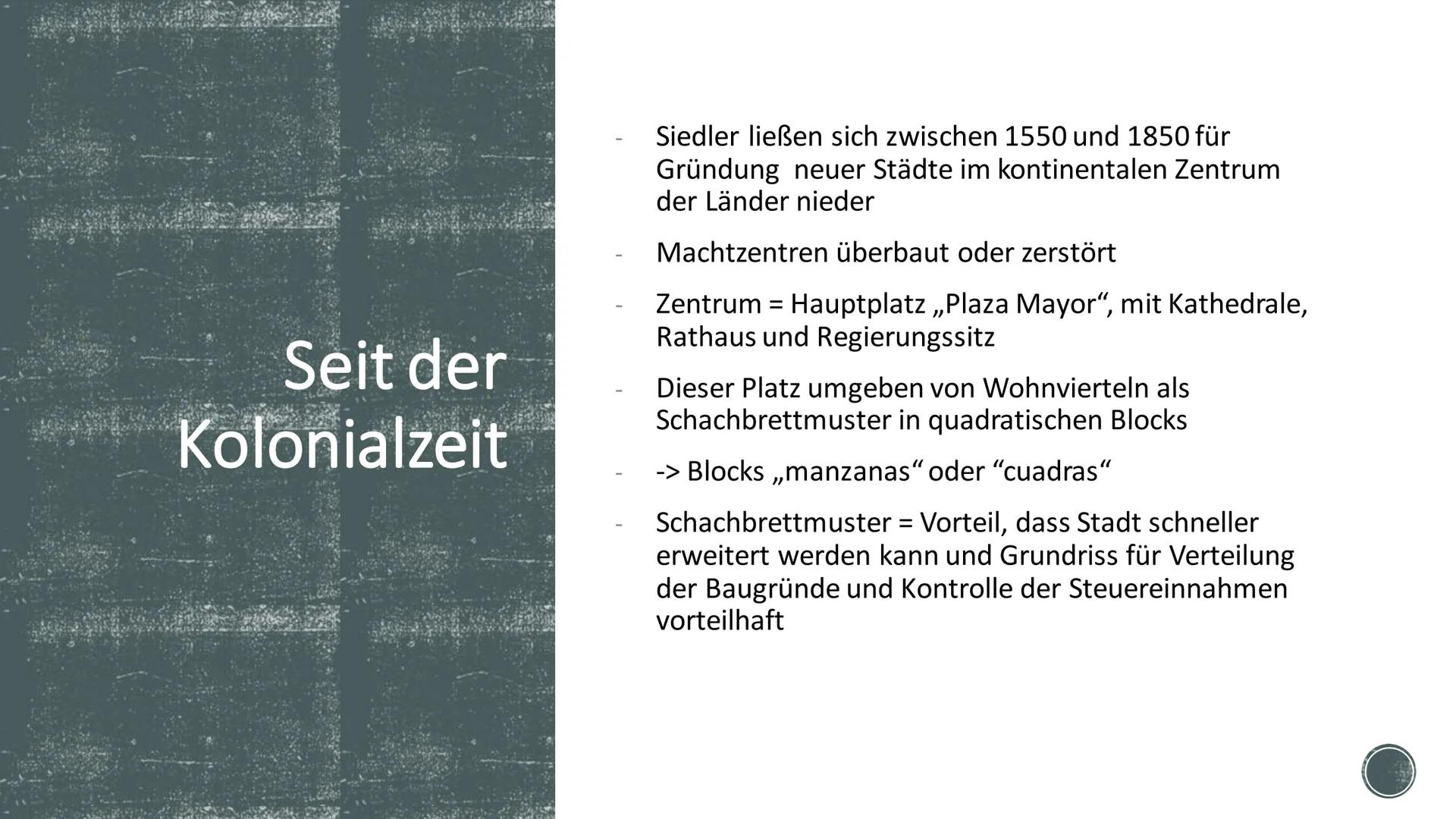 # Die Lateinamerikanische
# Stadt # Inhaltsverzeichnis

- Was ist die Lateinamerikanische Stadt?
- Vor der Kolonialzeit
- Seit der Kolonialz