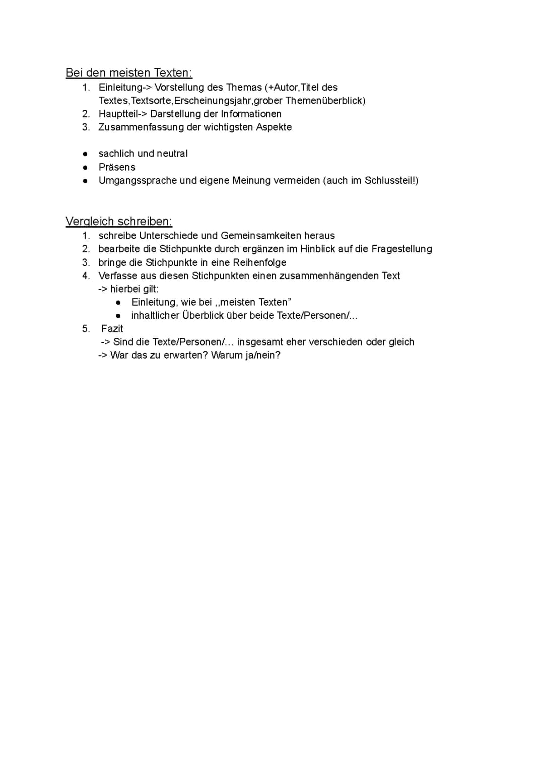 Texte/Vergleich schreiben 