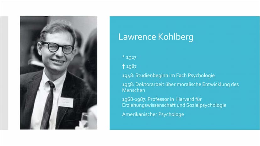 P
?
X
Moralische Entwicklung nach Kohlberg
Eine Präsentation von Lilith Inhaltsverzeichnis
Lawrence Kohlberg
Moralbegriff
Interviewansatz
Mo