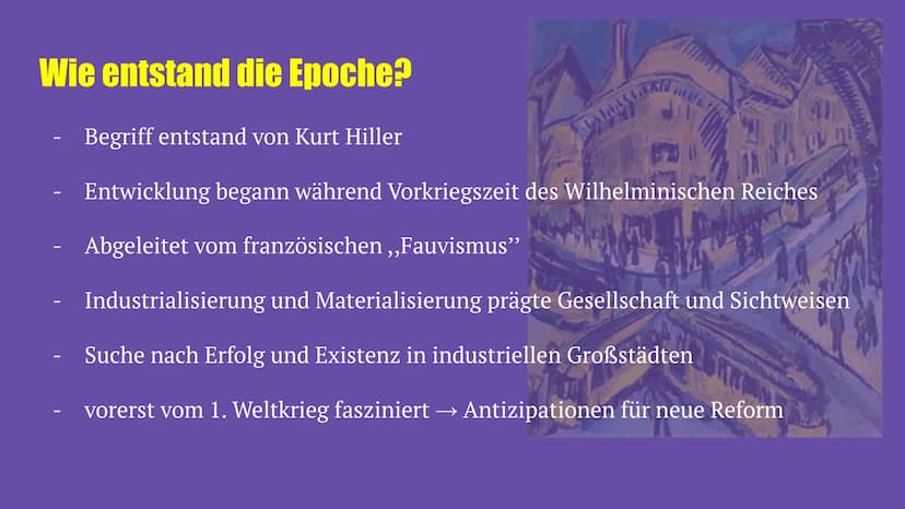 Expressionismus
Jill Nguyen & Jill Foorden Was ist Expressionismusa
Expressionismus: 1905-1925 (in 3 Phasen unterteilt)
bedeutet übersetzt v