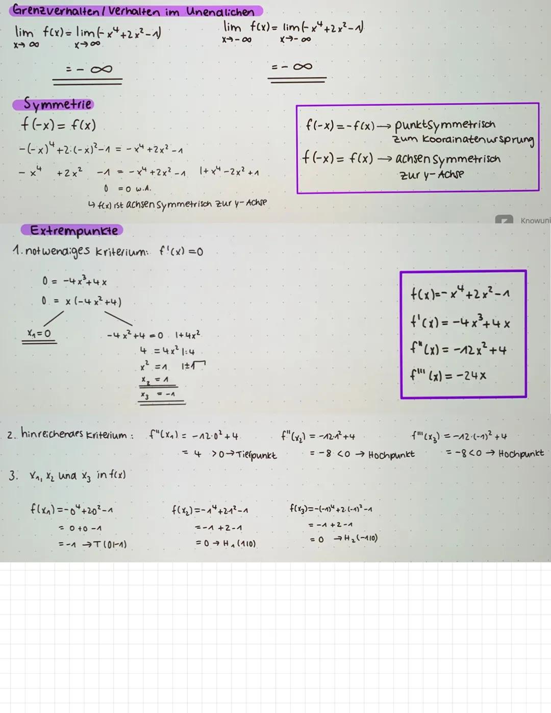 1. Nullstellen:
• Die Schnittstelle einer Funktion mit der
bezeichnet → f(x₂)=0
Allgemeine Vorgehensweise:
Funktionsgleichung 0 setzen → f(x