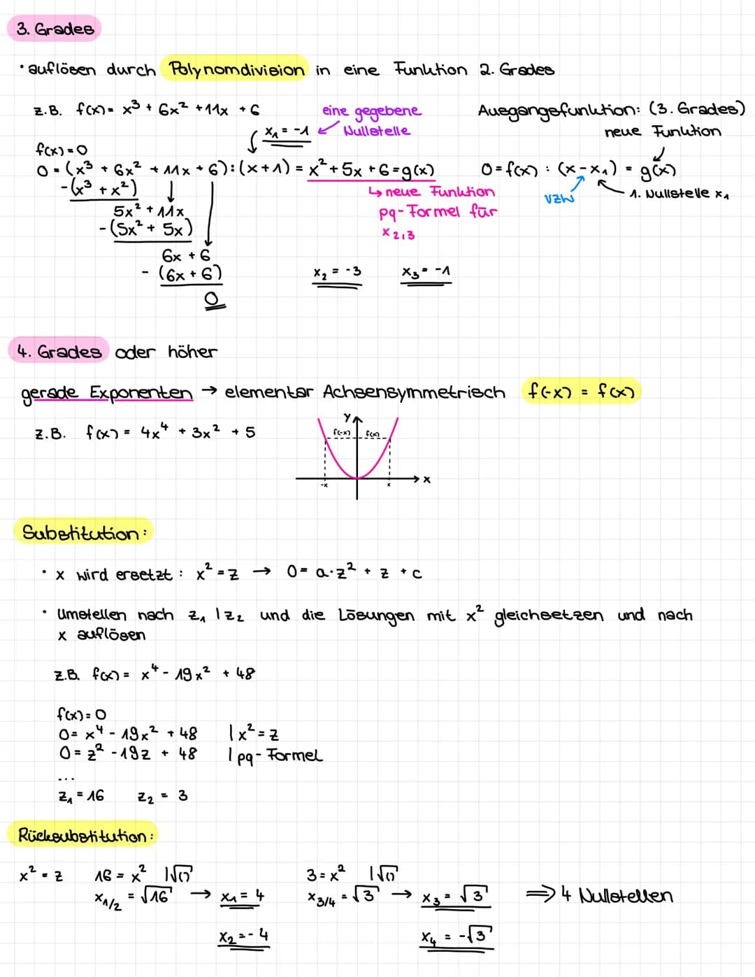 1. Nullstellen:
• Die Schnittstelle einer Funktion mit der
bezeichnet → f(x₂)=0
Allgemeine Vorgehensweise:
Funktionsgleichung 0 setzen → f(x