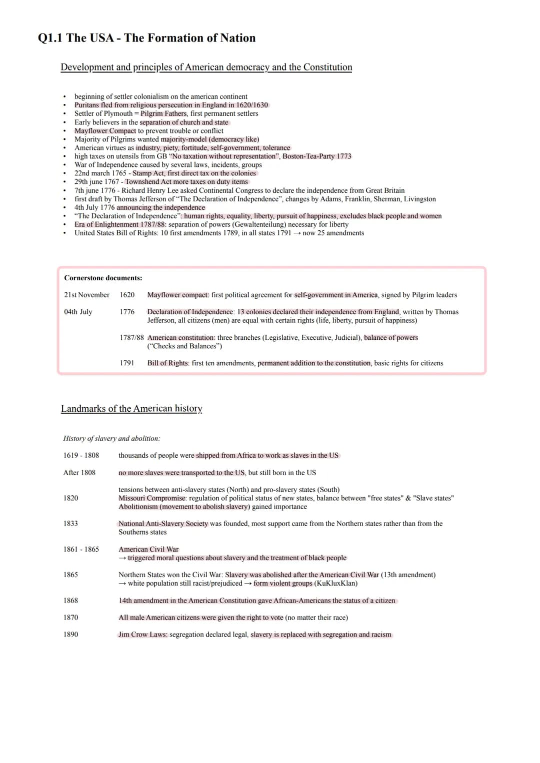 Abiturlernzettel - Englisch
Q1 Abiturlernzettel - Englisch
The USA - The Formation of
a Nation Q1.1 The USA - The Formation of Nation
Develo