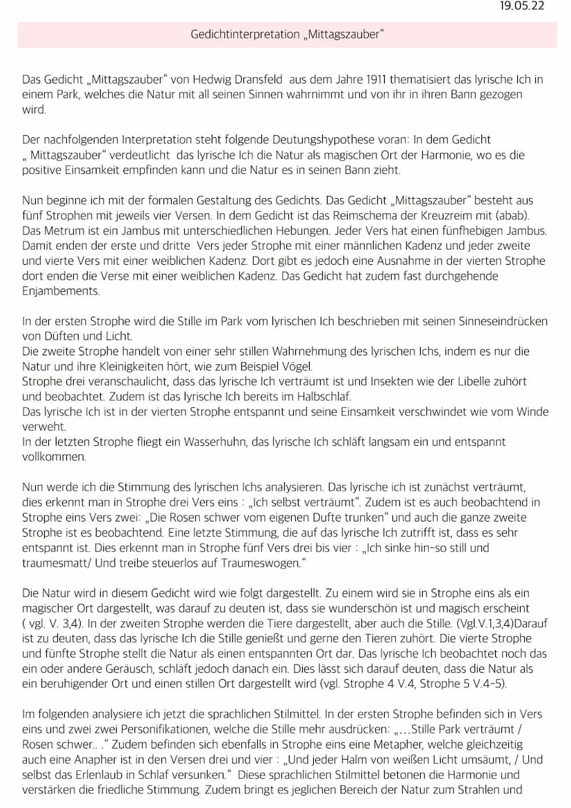 16
1.
4.
3.₁
5.
2 Ein Gedicht interpretieren (Aufgabenart I A)
Aufgabenbeispiel
1 Interpretieren Sie das Gedicht ,,Mittagszauber" von Hedwig