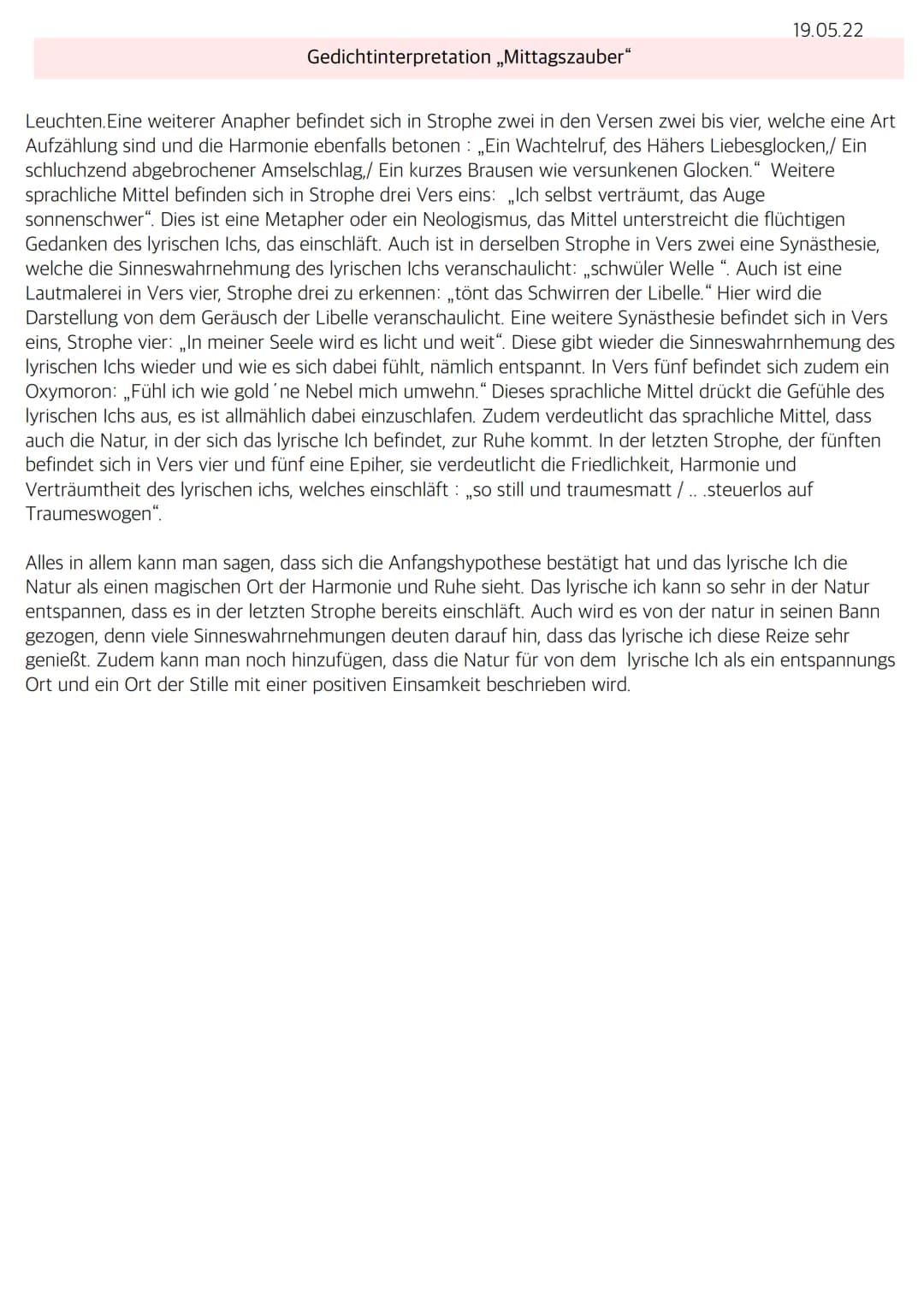 16
1.
4.
3.₁
5.
2 Ein Gedicht interpretieren (Aufgabenart I A)
Aufgabenbeispiel
1 Interpretieren Sie das Gedicht ,,Mittagszauber" von Hedwig