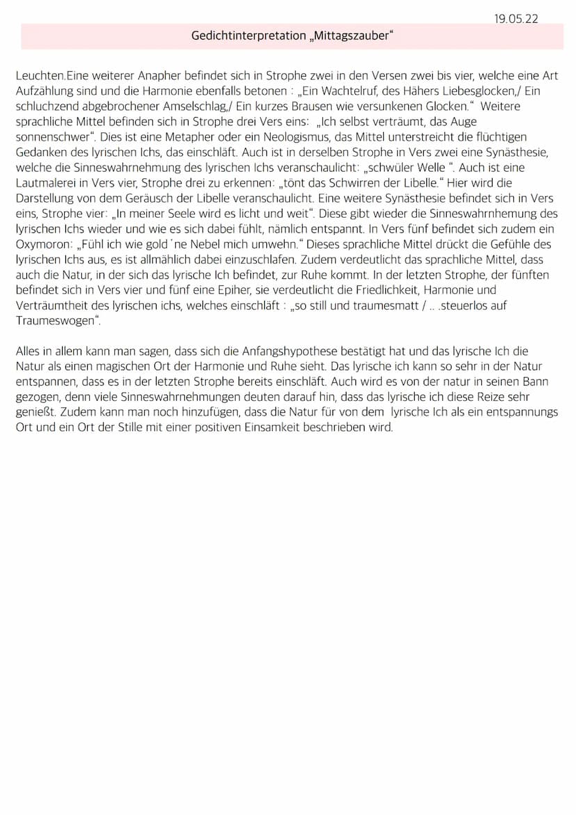 16
1.
4.
3.₁
5.
2 Ein Gedicht interpretieren (Aufgabenart I A)
Aufgabenbeispiel
1 Interpretieren Sie das Gedicht ,,Mittagszauber" von Hedwig