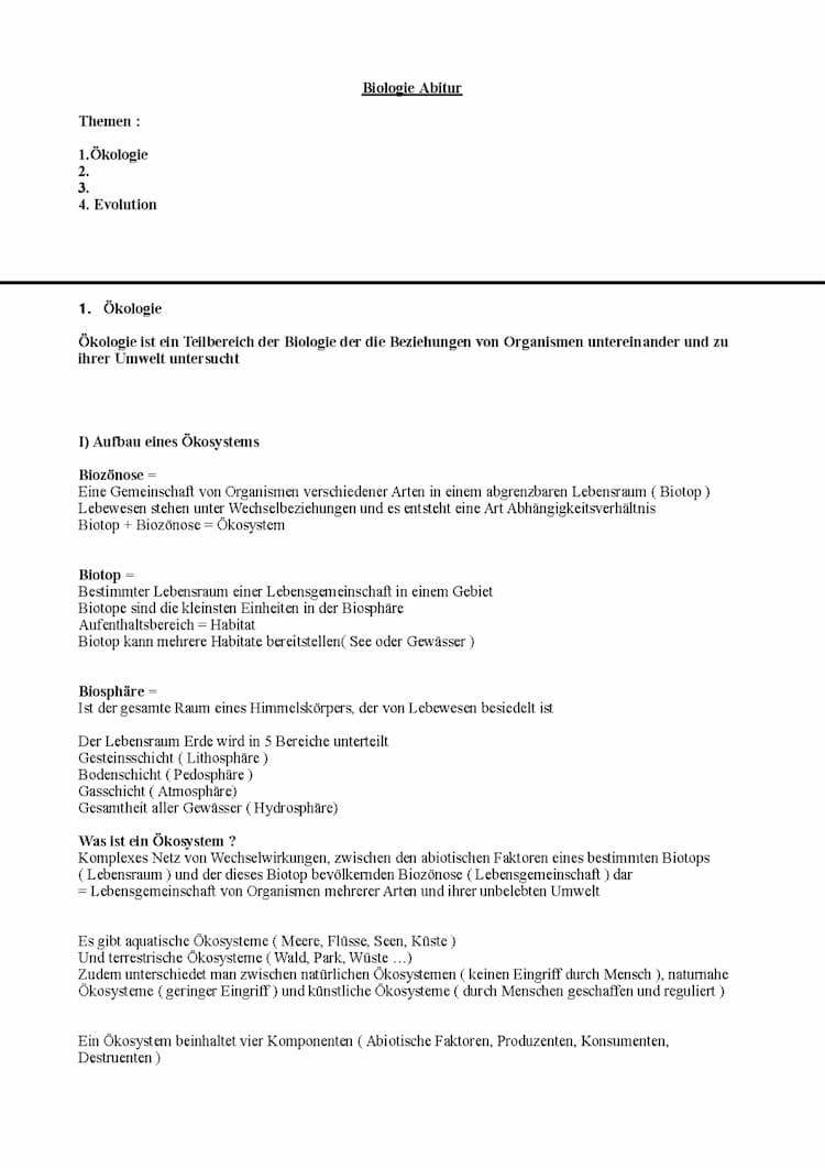 Know Ökologie / Evolution Lernzettel zum mündlichen Abitur  thumbnail