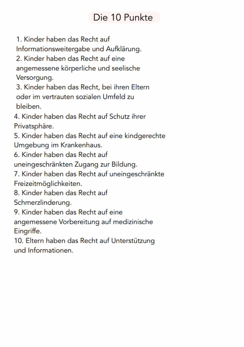 EACH- CHARTA
Kinder im Krankenhaus
Die EACH-Charta ist eine Erklärung, die von einer Gruppe von
Arzten, Pflegekräften, Patienten und Angehör