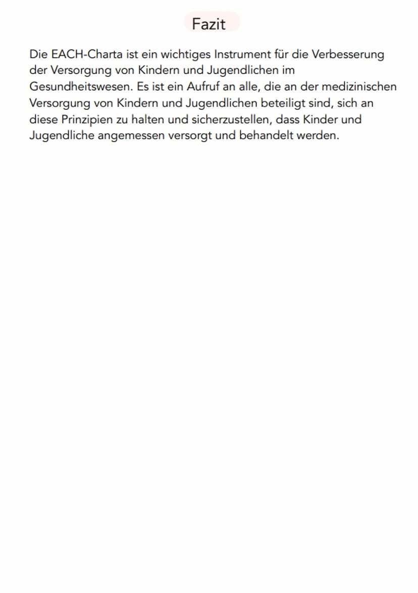 EACH- CHARTA
Kinder im Krankenhaus
Die EACH-Charta ist eine Erklärung, die von einer Gruppe von
Arzten, Pflegekräften, Patienten und Angehör