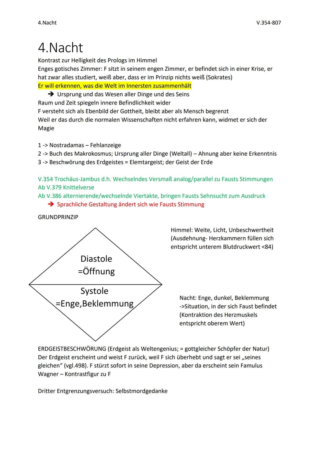 4. Nacht
4. Nacht
Kontrast zur Helligkeit des Prologs im Himmel
Enges gotisches Zimmer: F sitzt in seinem engen Zimmer, er befindet sich in 